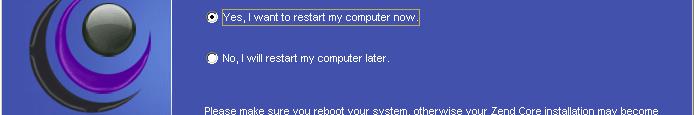 Choose a restart option (Yes, now or No, later); click