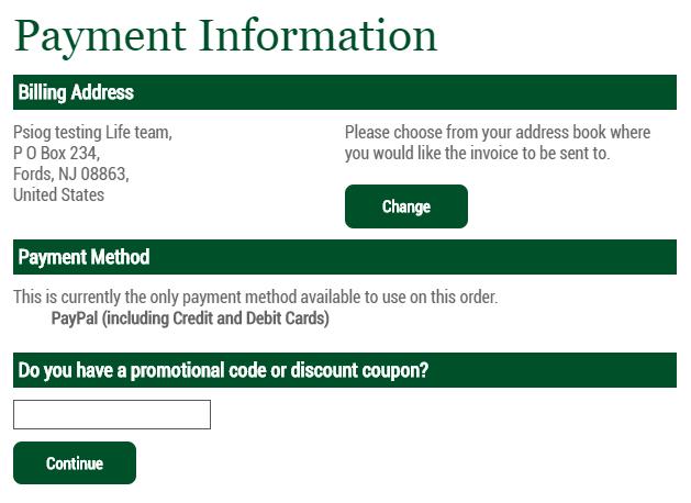 Step 9: Online payment is currently possible only via PayPal and credit and debit cards. Click Continue.