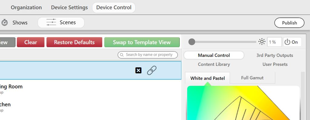 TECH TOOL 8 Navigate to Device Control > Scenes. 9 Confirm that the Content Settings pane (right) has a tab labeled 3rd Party Outputs. fig. 144 10 Customize the scene as needed.