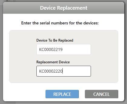 3 Ensure that your replacement device is powered on. Design Studio has to be able to communicate with it in order to provision it for your installation. 4 Click REPLACE. fig.