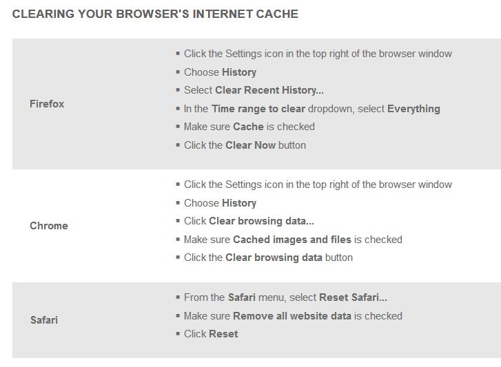 Clear out your Cache and Cookies Clearing your cache and cookies can clear any errors that may have occurred.
