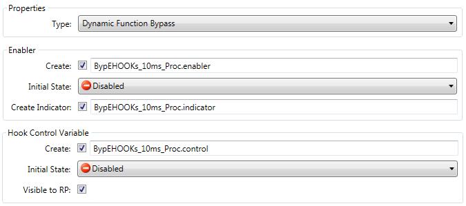 Figure 40: Properties configuration showing Function Bypass type dropdown menu Choosing Dynamic Function Bypass from the Type drop-down menu allows Enablers, Indicators and Control Variables to be