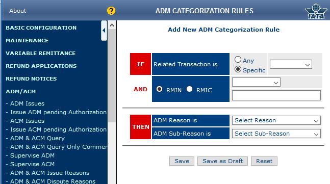 Add New ADM Categrizatin Rule Thrugh this functinality the user can add a new categrizatin rule that will apply t the newly issued ADMs.