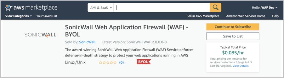Installing the WAF Virtual Appliance 3 This section explains how to install the SonicWall WAF virtual appliance by launching a WAF AMI in your AWS environment.