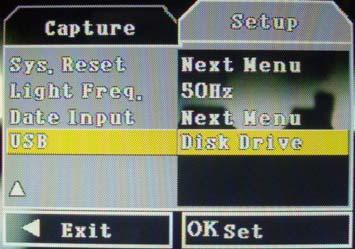 9) USB This option is to select the device to do as a disk drive or PC camera after