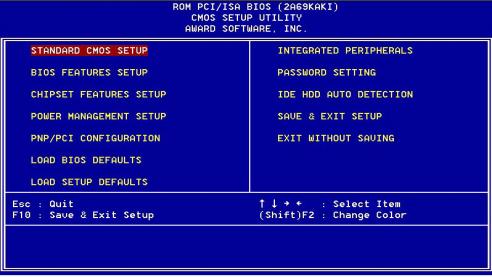 3.1 AWARD BIOS Setup Figure 3-1: Setup program initial screen Award s BIOS ROM has a built-in Setup program that allows users to modify the basic system configuration.