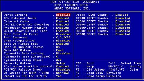 3.1.3 BIOS features setup The BIOS FEATURES SETUP screen appears when choosing the BIOS FEATURES SETUP item from the CMOS SETUP UTILITY Menu.