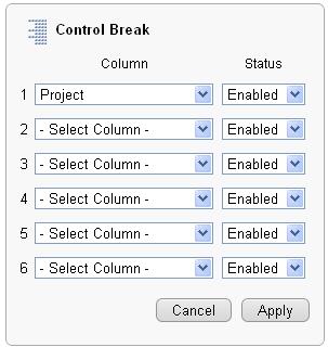 Using the Actions Menu To create a break group: 1. Click the Actions menu and select Format and then Control Break. The Control Break region appears. 2.