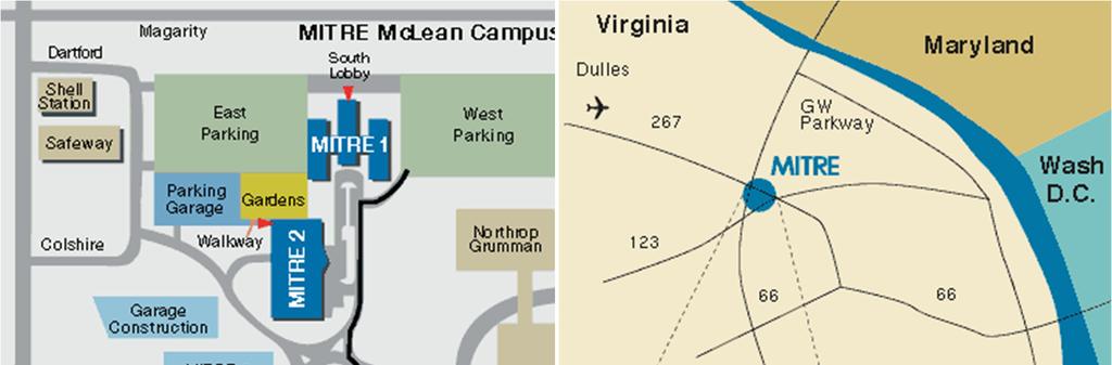 Directions to the MITRE-2 Facility in McLean, Virginia: Take the Beltway, I-495 to Virginia. Take Exit 46B (McLean, Route 123).