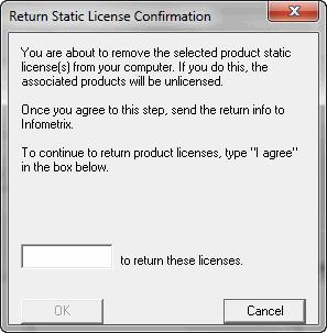 confirm your desire to return licenses is presented, as shown below.