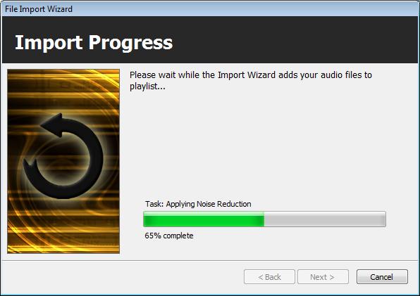 Import Progress: The Import Wizard will process the audio file.