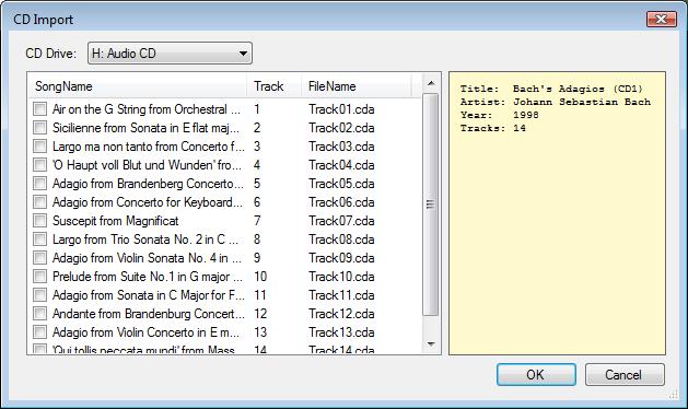 Loading CD Audio To load audio from a compact disk, click on the "File> Import CD Audio..." menu item. This will open the CD Import dialog.