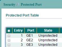 11.7 Protected Ports To display Protected Ports web page, click Security > Protected Ports.