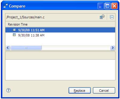 Chapter 2 IDE Figure 2-20. Compare Dialog Box 3. From the Revision Time options, select the desired date and time. 4. Click the Replace button.