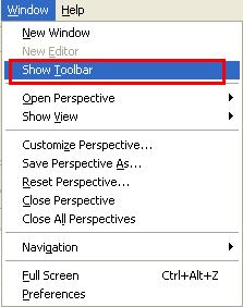 Workbench Window Figure 2-45. Hide Toolbar - Toolbar Context-menu Option To display the toolbar again in the IDE, select Window > Show Toolbar from the IDE menu bar.
