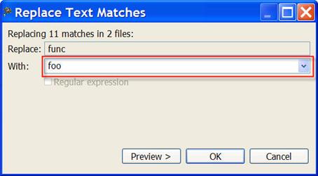 Chapter 2 IDE 4. Click Preview. Figure 2-69. Replace Text Matches Window The Replace Text Matches window appears (refer to the image listed below).