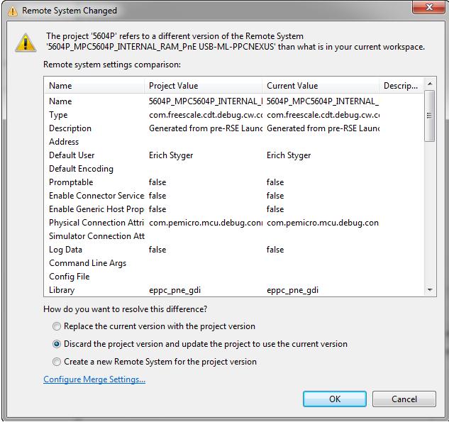 FAQs - Project Management Figure 3-1. Changed Dialog Box The RSE settings are stored in the.