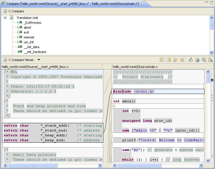 Editor Figure 2-36. Compare View The C Compare area displays the list of items added or removed from the files.