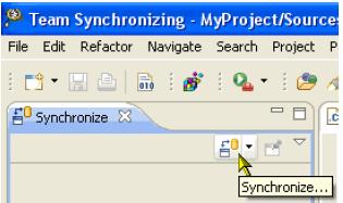 You can also perform the synchronization in the Synchronize view in the Team Synchronizing perspective (refer to the image listed below).