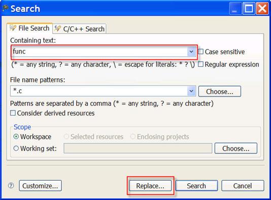 Chapter 2 IDE and Installation 2. Specify the search string in the Containing Text field.