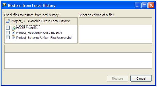 Miscellaneous Figure 2-75. Restore from Local History Dialog Box 3. Check the files you want to restore from the local history. 4. Click the Restore button. The selected files are restored. 2.6.