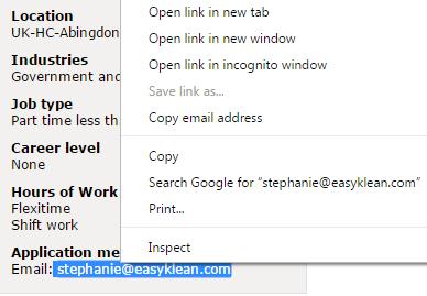 3. Place the pointer of your mouse just before the email address. Then you will notice the pointer change to the highlighting bar (Also known as I beam Icon). Changes to 4.