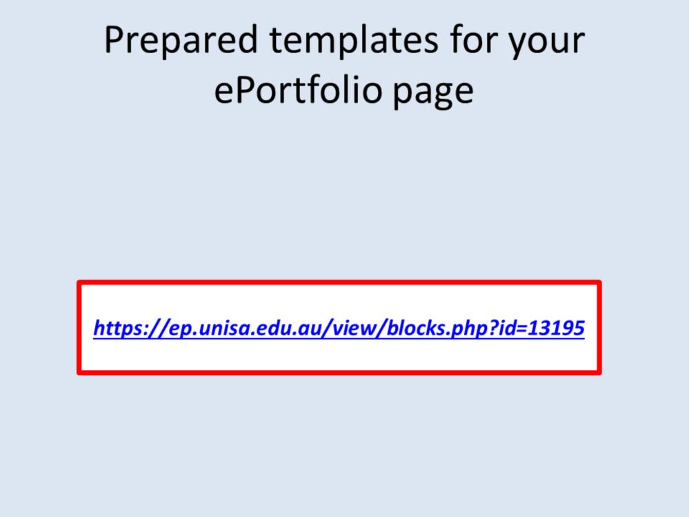 For some units, your teaching staff will have prepared an example eportfolio page which you can copy into your group eportfolio if you wish, to use as a template for your assignment.