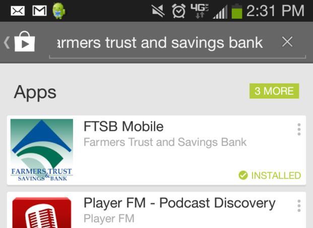 Download, Registration, and Login Process All Farmers Trust & Savings Bank mobile banking uses the following functionality: Enrollment: In order to utilize the Farmers Trust & Savings Bank Mobile