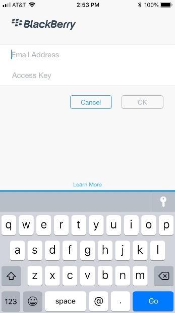 Method 2 - Authenticating with an Access Key (PIN) In the email you receive from your admin, you can authenticate your app using your email address and the the Access Key or PIN that was sent to you.