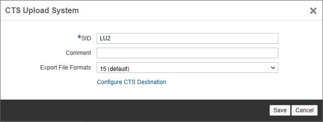 comment or to change the export file format. If you would like to switch to another CTS system, you first have to click on Delete CTS Configuration.