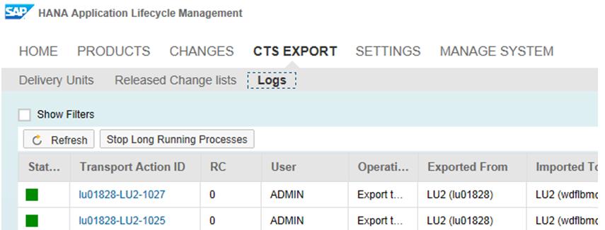 5. Go to CTS EXPORT Logs to check details of your export. Click on your export to view the log. 6. On the pop-up, you can find the log of your export.