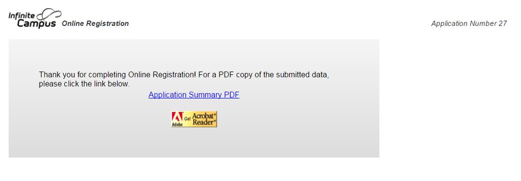 You can again click the Application Summary PDF link if