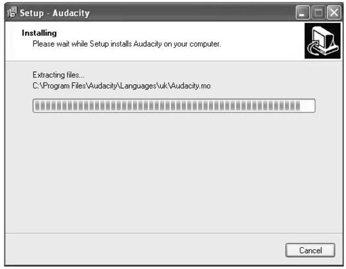 8. Click Finish to complete installation. 9. You can now open the Audacity Software and start recording your files.
