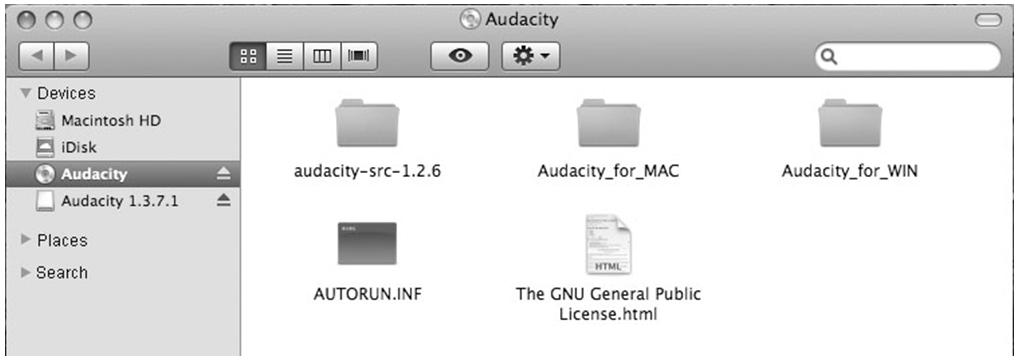 If your computer is Mac OS X system (Intel CPU), please enter the Intel folder to install the Audacity Software; If your computer is Mac OS 9 system, please enter the Mac OS 9 folder to