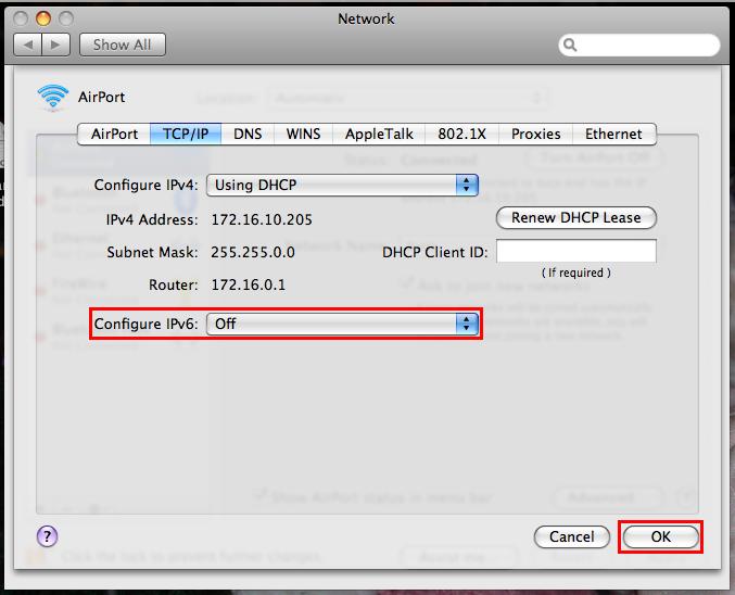 ADJUSTING TCP/IPV6 FOR MAC OS X On the TCP/IP pane, look for the Configure