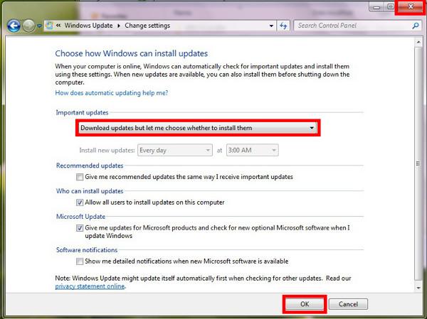 CHANGING WINDOWS 7/8/10 AUTO UPDATES OPTIONS From the Dropdown box select Download updates but let me choose