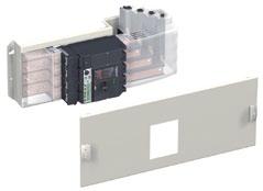 Compact NSX Mounting plate Terminal block Busbar power connection Front plate Example: "Incomer" functional unit. A switchboard with a high degree of legibility.