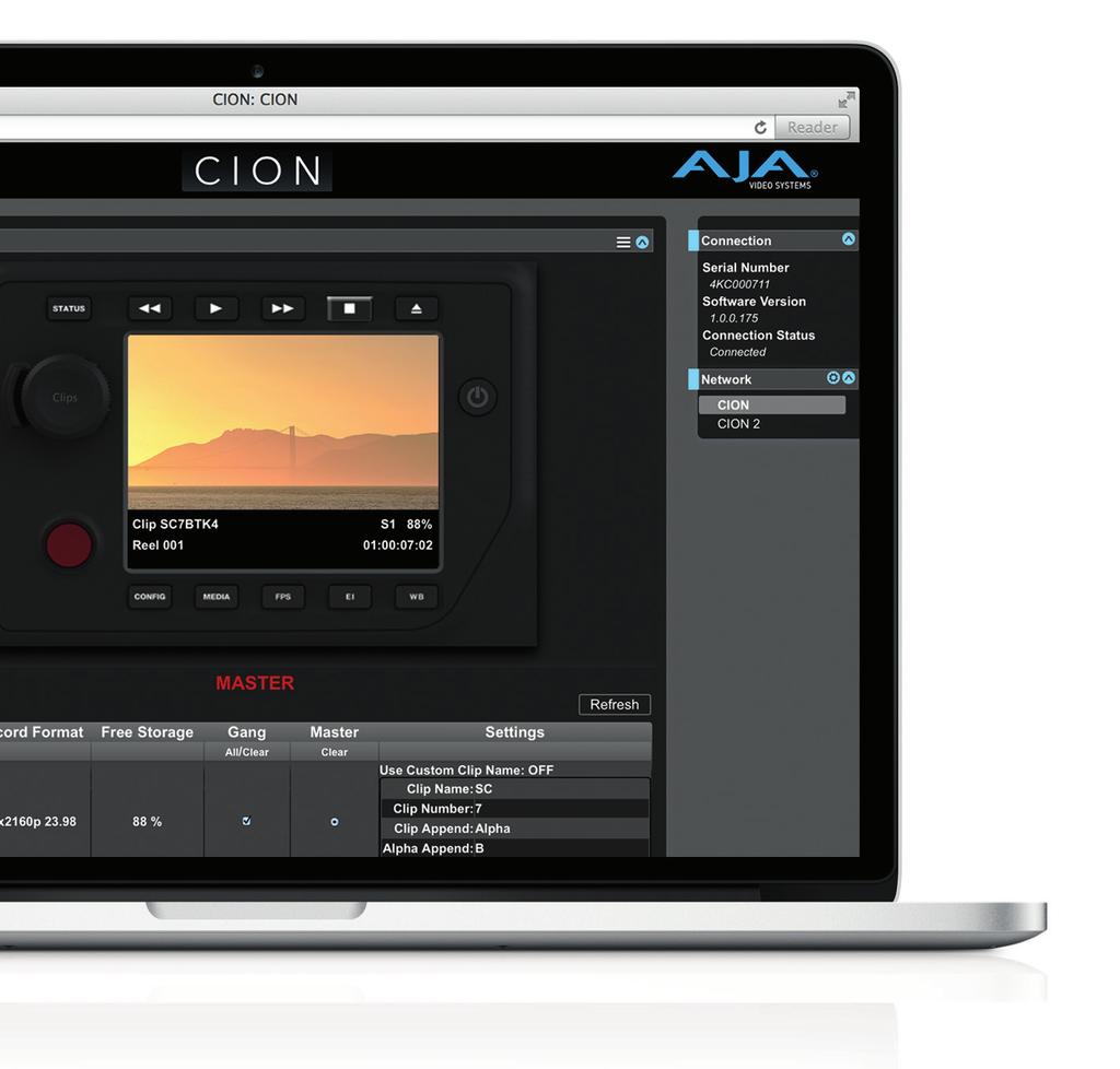 WEB BROWSER REMOTE CONTROL SIMPLE TO SETUP AND EASY TO CONFIGURE CONNECT AND CONFIGURE The LAN port at the rear of the CION camera brings a wealth of control to the field or studio; every feature is