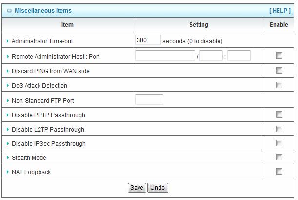 3.4.6 Miscellaneous 1. Administrator Time-out The time of no activity to logout automatically, you may set it to zero to disable this feature. 2.