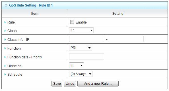 1. Cross-layer QoS You can enable/disable this QoS system. 2. QoS Mode You can select User defined QoS rule for your own QoS control 3.