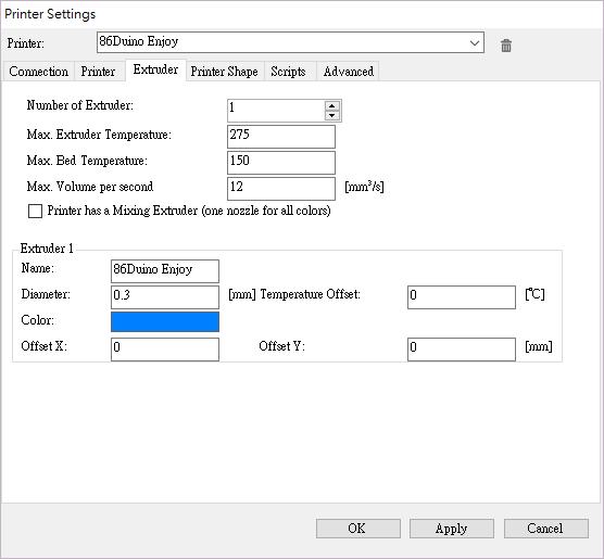 Select "Printer" tab, the default setting as