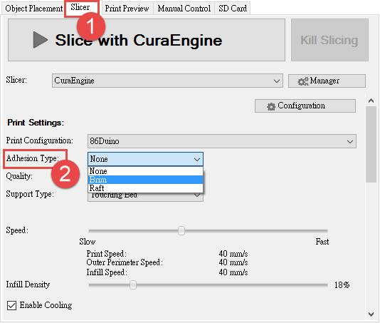 Slice and G-Code Slice with CuraEngine 1. Click Slice Tab 2.
