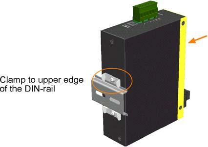 Attach bracket to the lower edge of the DIN rail and push