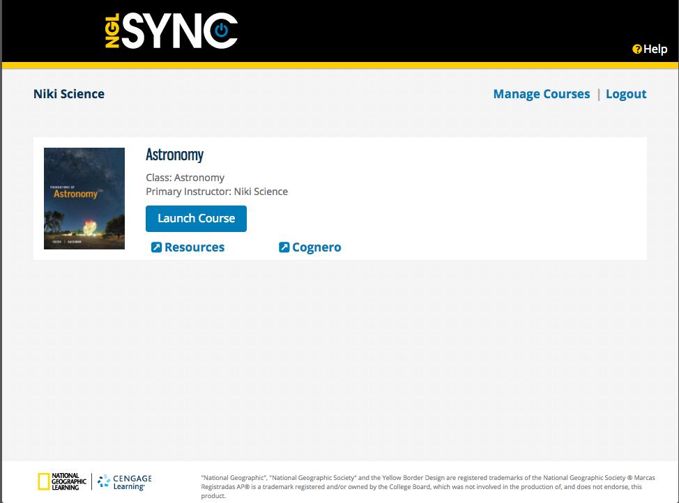 22. To access your new course from this page, click the ACCESS NGLSync