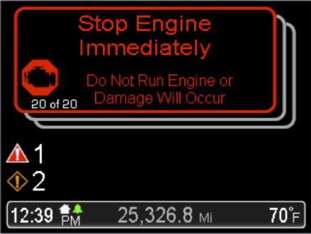 Fault Code Indicators What the Driver Sees Stop Engine Immediately Seek Service Immediately Service Advised NOTE: These images only apply to Model 579 and Model 567.
