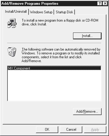 To display the Control Panel, choose [Start] - [Control Panel]. Chose "Uninstall a program" on the Control Panel in Windows R Vista. 2) Choose "MX Component". And then click Add/Remove.