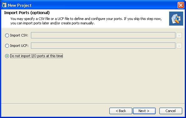 X-Ref Target - Figure 3 Figure 3: Importing Ports 10. Click Next to open the Default Part selector page. 11.