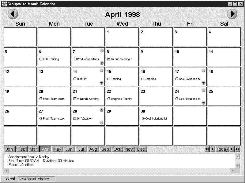 Using the WebAccess Calendar The calendar in the Java-Enhanced version of WebAccess offers an easier-to-use interface, and a Month-View calendar.