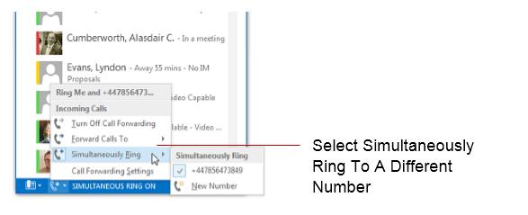 Lync saves the number in your settings so you can select to forward to the same