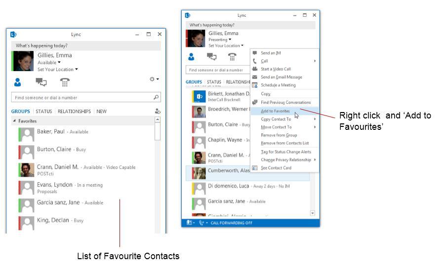 Favorite Contacts This feature enables you to group your favorite contacts at the top of your